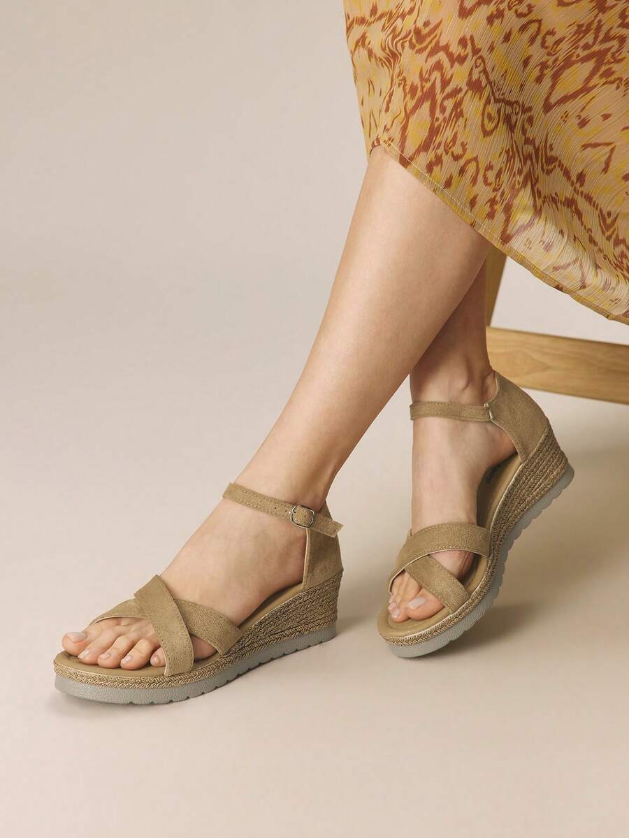 Styleloop Giày sandal đế xuồng cao gót cho nữ, sandal cao gót kiểu La Mã, sandal hở mũi có khóa cài, giày đế xuồng bằng rơm cho nữ, giày du lịch phong cách Bohemian cho nữ, thích hợp cho mùa nghỉ lễ, xuân hè, trang phục đi nghỉ mát, vật dụng cần thiết khi đi du lịch. - Kaki nông - Xem 1