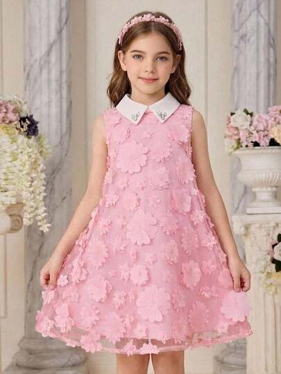 SHEIN Young Girl Woven Contrast Color Casual Dress