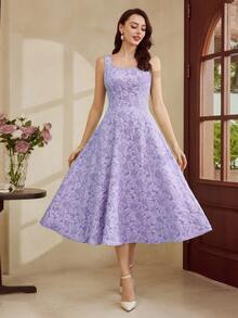 Vintamour Đầm nữ cổ điển thanh lịch họa tiết hoa jacquard, đầm công sở thường ngày, trang phục mùa hè cho nữ, đầm dạ hội cho nữ, trang phục mùa xuân cho nữ, đầm lễ Phục sinh cho nữ, trang phục đi nghỉ mát cho nữ, đầm mùa xuân cho nữ, trang phục dự tiệc cưới cho nữ, quần áo mùa hè cho nữ, đầm dạ hội cho nữ, đầm cho nữ, đầm mùa hè cho nữ, đầm sinh nhật thanh lịch cho nữ, đầm chống nắng cho nữ, đầm tốt nghiệp, đầm mùa xuân. - Màu tím hoa cà - Xem 2
