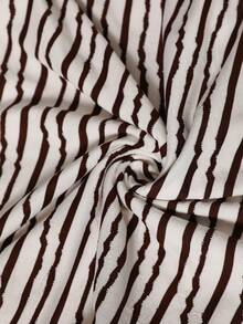 Auralis 大码女士性感舒适U领沙滩泳衣，黑白条纹连体泳衣 - 棕色 - 查看 7