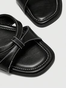 CUCCOO BIZCHIC Dép xăng đan đế bằng thoải mái dành cho nữ, kiểu dáng hở mũi, thích hợp đi biển hoặc dạo phố, mùa hè/thu. - màu đen - Xem 4