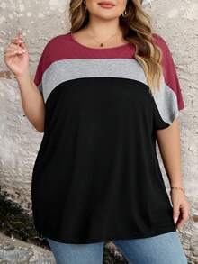 SHEIN CURVE+ Plus Colorblock Batwing Sleeve Tee, Summer 8xl Women Clothes Plus Size T-Shirts - Multicolor - View 7