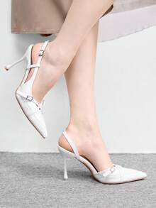 CUCCOO BIZCHIC 女士尖头细高跟鞋，性感时尚优雅踝带派对夜店高跟鞋 - 白色 - 查看 5