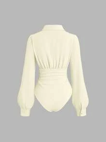 Sweetra Bộ đồ liền thân nữ phong cách retro gợi cảm, ôm sát tôn dáng, thanh lịch, cao cấp, thoải mái, đa năng và thời trang, màu trắng. - Màu be - Xem 2