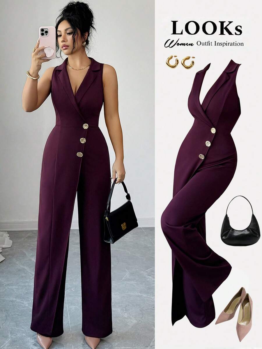 Elenzga Quần len liền thân thanh lịch mùa hè dành cho nữ - Màu đỏ tím - Xem 1