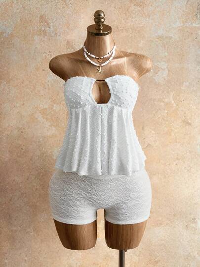 Mistrie Damen Bandeau-Top mit einfarbigem, ausgeschnittenem Design und Rüschensaum, modisch und sexy