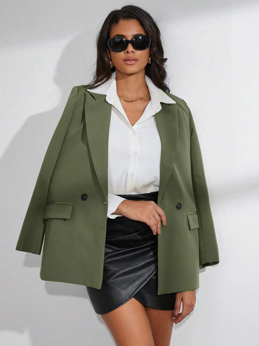 Aveloria Modichic Áo blazer dài tay, dáng suông, cổ ve lật, hai hàng cúc. - màu xanh lá - Xem 1