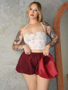 Arliah Romantic Date Halter Lace White Women Tank Top With Backless Design - White - View 6