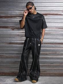 AXEPEAK Men's Fashionable Reflective Stripe Short Sleeve T-Shirt, Summer - Black - View 7