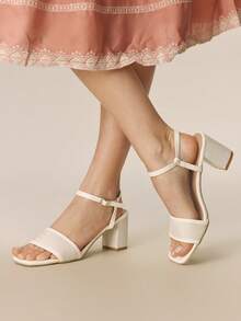 Styleloop 女士搭扣设计时尚日常穿搭高跟凉鞋 - 白色 - 查看 4