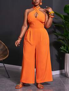 Veslaya Bộ jumpsuit nữ cỡ lớn mùa Xuân & Hè 2026, thích hợp cho các dịp lễ hội âm nhạc, lễ Phục Sinh, phong cách miền Tây, du mục, tiệc sinh nhật, lễ tốt nghiệp, đại học, sinh viên, thường ngày, dễ phối đồ, kỳ nghỉ, du thuyền, bãi biển, tắm nắng, xu hướng thời trang đường phố, khách dự đám cưới, đi làm, ăn sáng muộn, sân bay, tiệc tùng, dã ngoại, dạ hội sang trọng, vũ hội, thường ngày. Jumpsuit ống rộng ôm sát màu cam cao cấp, dây buộc cổ chéo, kiểu dáng Kingsday, jumpsuit nữ màu cam, jumpsuit cổ yếm. - trái cam - Xem 5