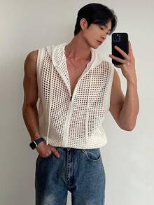 DAZY 男士夏季镂空连帽开衫外套 - 白色 - 查看 6