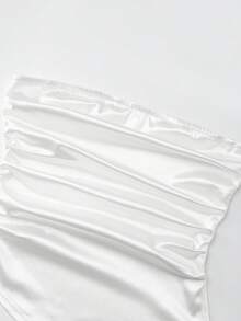 Lyxana 女士纯色褶皱抹胸露脐上衣，时尚夏季开衩下摆衬衫 - 彩色 - 查看 3