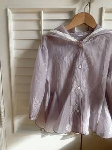 DAZY Young Girl Casual Jacquard Lace Trim Hooded Jacket, Spring/Summer - Purple - View 4