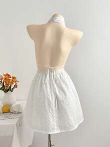 Elamini 女士休闲中长连衣裙，百搭日常装，纯色蕾丝深V领套头连衣裙，春夏款 - 白色 - 查看 2