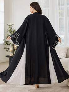 Al Najma Plus Size Women Elegant Fashion Patchwork Pom Pom Flare Sleeve Arabic Abaya Robe - Black - View 2