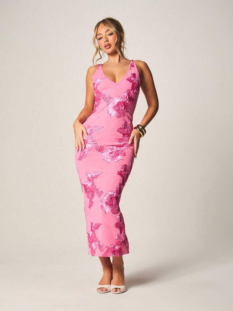 MISSGUIDED Floral High Neck Sleeveless Maxi Dress With Fitted Silhouette For Wedding Guest Summer Occasions