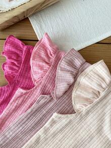 SHEIN Bộ 8 món cho bé gái 0-3 tuổi, mùa xuân/hè, kiểu dáng thường ngày, dễ thương, màu trơn, dệt kim tay ngắn bất đối xứng và quần short. - Nhiều màu - Xem 8