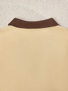 Teen Girls' Casual Colorblock Collar T-Shirt And Pants Set, Spring/Autumn - Khaki - View 4
