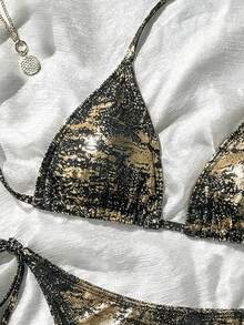 SHEIN Swim 女士沙滩度假比基尼套装 - 黑色 - 查看 4