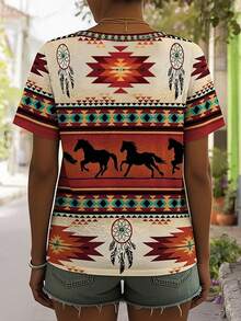 3D印花T恤 女式时尚V领短袖T恤 Y2K风格宽松原宿风T恤 - 彩色 - 查看 2