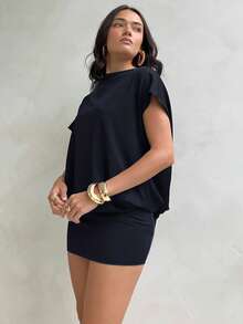 Aloruh 优雅露背系带黑色针织迷你连衣裙，女士款 - 藏蓝色 - 查看 5