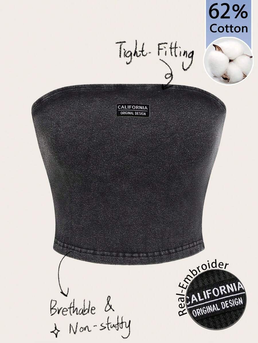 Tseoso Áo ống cotton nữ với họa tiết chữ thêu, áo nỉ ôm dáng thoải mái, thích hợp cho mùa hè, hoạt động ngoài trời, phong cách đường phố, sân bay, thời trang sành điệu, lễ hội, bãi biển, kỳ nghỉ, lễ hội âm nhạc, tiệc tùng, phong cách Y2K. - Nhiều màu - Xem 1