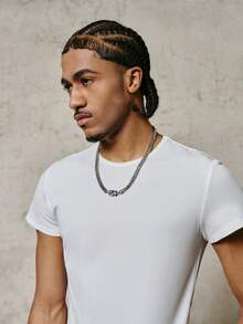 PAVTROS 男士条纹纹理修身短款T恤 - 白色 - 查看 5