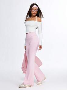 Eassivo Eassivo Women's White Off‑Shoulder Crop Top With Halter Tie,Long Sleeve Athleisure Top, Square Neck, Back Tie, Off Shoulder Top - White - View 6