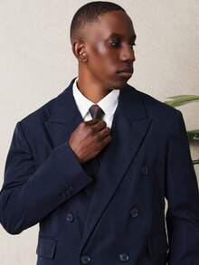 SUMWON Double Breasted Formal Business Blazer With Peak Lapels For Professional Office Wear - Navy Blue - View 4