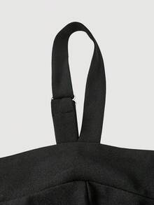 SHEIN MOD 加大码黑色针织背带裤，复古学院风黑色连体裤，女士正装黑色连体裤，曲线连体裤，露背连体裤，Y2K连体裤，女士工作服，职业装，夏季，节日，海滩，婚礼，度假 - 黑色 - 查看 3