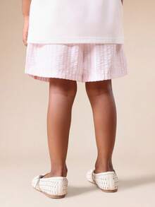 SUMWON 女童纸袋腰格纹松紧腰带夏季休闲宽松版型节日沙滩度假短裤 - 粉色 - 查看 2