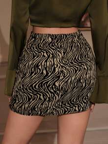 NOVVYNE Minifalda sexy con estampado de leopardo y cebra, elegante y romántica para uso diario - Caqui - Ver 2