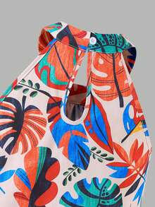 Sparklyn Girls Beach Vacation Basic Halter Shirt + Loose 3/4 Pants Woven Floral 2 Pieces Set - Multicolor - View 5