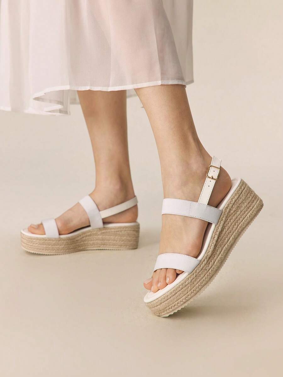 Styleloop Women's Woven Rope Platform Wedge Sandals, Vacation Style BOHO Chic Retro American Western Music Festival Party Outfit Valentine's Day Holiday Travel Essential Boho Cowgirl Outfit - White 1 - View 1