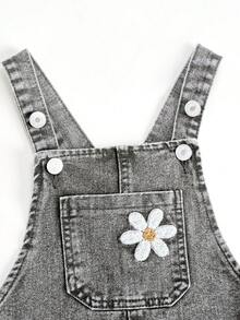 Girls' Floral Pattern Minimalist Bib Pants - Light Grey - View 3