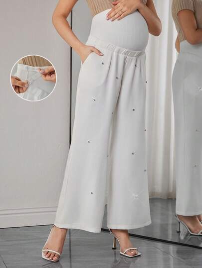 Momance 镶钻孕妇裤，带腹部支撑和喇叭裤腿