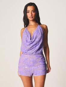MISSGUIDED Sequin Embellished High Waist Hot Pants For Summer Party Festival Nightlife Events - Purple - View 1