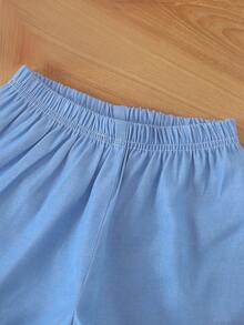 SHEIN 2pcs/Set Girls Toddler Outfit With Denim Shorts, Cute Casual Summer Set - Pink - View 5