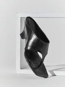 SHUZIA Women's Minimalist Fashionable Slip-On Stiletto Heel Thong Sandals - Black - View 1