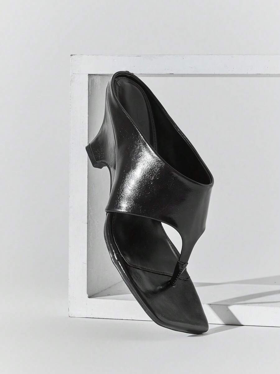 SHUZIA Women's Minimalist Fashionable Slip-On Stiletto Heel Thong Sandals - Black - View 1