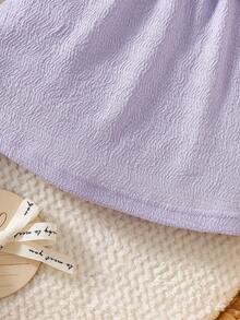 SHEIN Newborn Baby Pink Dress & Bow Headband Set, Cute Princess Style Lilac Baby Dress Baby Bow Dress Baby Purple Dress Baby Girl Dress Lavender Baby Girl Dress - Purple - View 4