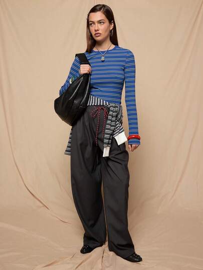 COUREZ Low Rise Medium Balloon Trousers With Contrasting Drawcords / Y2K Spring Clothes For Women Street Streetwear Baggy Black Sweatpants Going Out Trousers