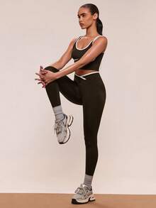 SHEIN BAE Damen nahtloses Yoga-Aktivset mit Kontrastfarben - Braun - Übersicht 7