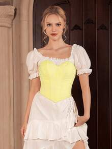 SHEIN Bralette de estilo retro Mori de mujer con jacquard - Amarillo - Ver 4