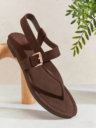 SHUZIA Women Buckled Comfort Chic Everyday Beach Vacation Flat Thong Sandals