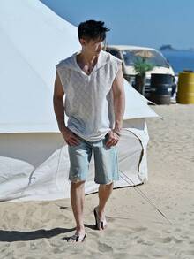 DAZY Men's Sleeveless Hooded Mesh Cover-Up, Summer - Apricot - View 7