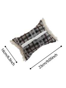 Cirelle Hộp đựng khăn giấy viền tua rua kẻ caro, hộp đựng khăn giấy bằng vải trang trí với thiết kế dệt cổ điển, hộp đựng khăn giấy hình chữ nhật thời trang cho bàn trang điểm, bàn cà phê, bàn làm việc văn phòng và nội thất xe hơi, món quà tân gia, sinh nhật và quà tặng chủ nhà hoàn hảo cho bạn bè, gia đình, những người đam mê trang trí nhà cửa và những người yêu thích phong cách tối giản, mùa xuân đến mùa hè. - Hộp khăn giấy - Xem 4