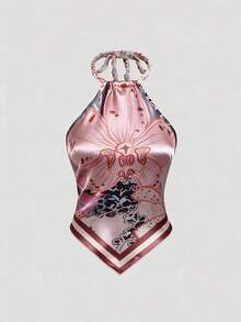 Sweetra Reversible Crochet Spaghetti Strap Sleeveless Printed Backless Tank Top, Suitable For Beach And Summer Vacation - White - View 1