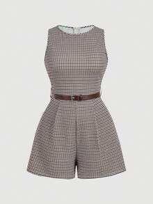 SHEIN MOD Bộ áo liền quần hai dây màu đen kiểu vintage thập niên 70 dành cho nữ cỡ lớn, kèm thắt lưng - Hoàn hảo cho phong cách quý tộc cổ điển, trang phục đi làm, phong cách sinh viên, trang phục thường ngày, trang phục miền Tây, trang phục công sở và trang phục sân bay. Áo liền quần nữ có thắt lưng, áo liền quần không tay họa tiết răng cưa, áo liền quần họa tiết răng cưa kiểu preppy, trang phục làm việc tại nhà, trang phục đi sở thú, quần áo công sở cho nữ, trang phục du thuyền cho nữ, trang phục công sở cho nữ, mùa hè, lễ hội, bãi biển, đám cưới, kỳ nghỉ. - màu nâu - Xem 5